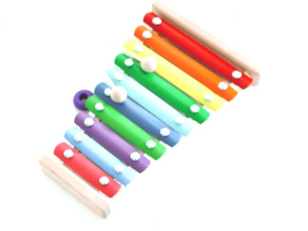 A rainbow toy xylophone